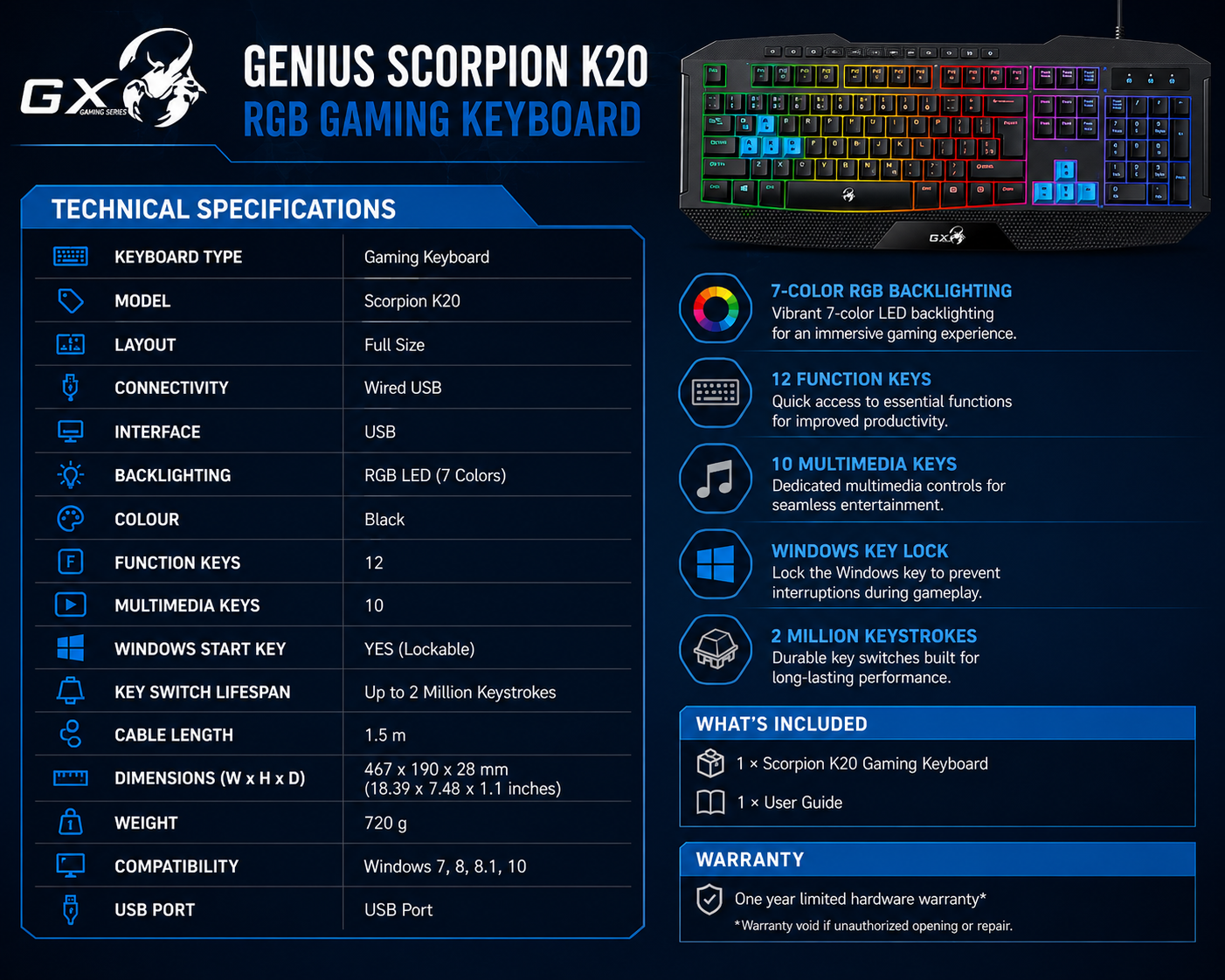 Genius Scorpion K20 RGB Gaming Keyboard